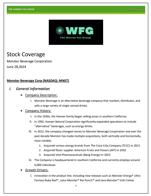 A white sheet with some information about the stock coverage.