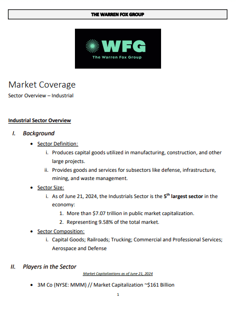 A market coverage sheet for industrial sector