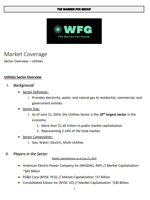 A market coverage sheet with several different types of utilities.