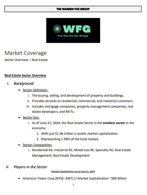 A market coverage sheet for real estate