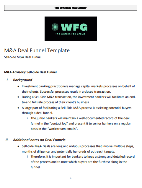 A deal funnel template for the m & a market