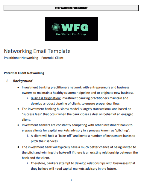 A networking email template for financial advisors