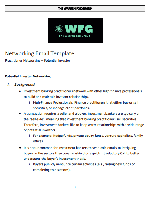 A networking email template for financial professionals