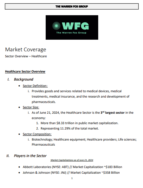 A market coverage sheet for healthcare.